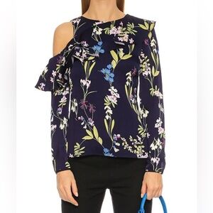 Karen Millen Floral One Shoulder Shirt - Size 8